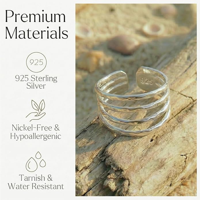 Sterling Silver Toe Ring, Handmade Adjustable Open Band, Minimalist Dainty Summer Beach Foot Jewelry for Women, Can Be Worn as Knuckle or Pinky Ring