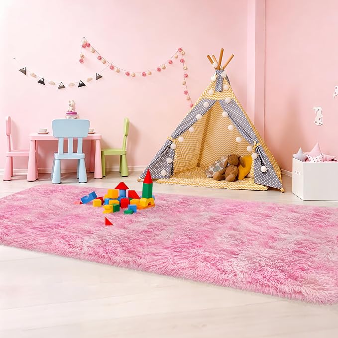 Soft Plush Pink Fluffy Rug 2x10 Ft, Fuzzy Shag Runner Carpet for Girls Bedroom, Bedside, Living Room, Hallway, Kids Room, Nursery, Kawaii Home Decor