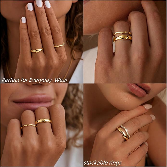 Gold Rings for Women Men Non Tarnish, Waterproof Chunky 14K Gold Plated Dainty Stackable Rings Trendy Statement Pinky Thumb Rings Engagement Eternity Wedding Band Ring Stacking Gold Jewelry Size 3 4 5 6 7 8 9 10 11