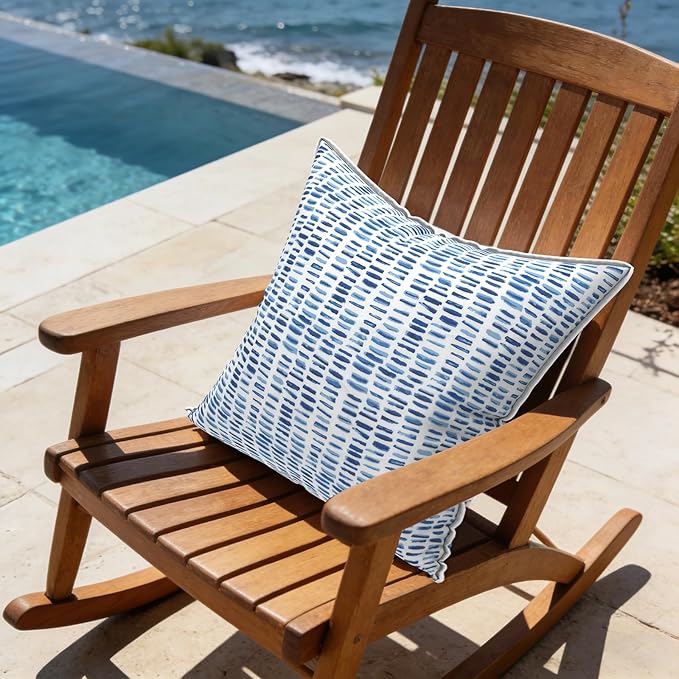 LVTXIII Outdoor Throw Pillows 16x16 Patio Waterproof Square Pillows with Piping Fade Resistant Accent Pillow for Spring Summer Garden Decoration, Set of 2, Pebble Blue