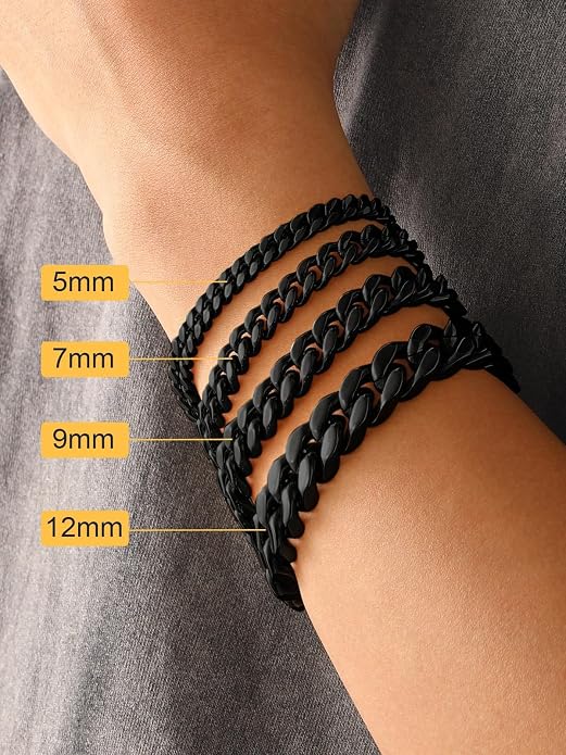 U7 Cuban Link Bracelets for Men Stainless Steel Wrist Bracelet Silver Black Gold Cuban Hand Chain Bracelet for Mens Women, 5/7/9/12mm Width, 7.5/8.3/9 Inch Length Classic Jewelry with Box Packed
