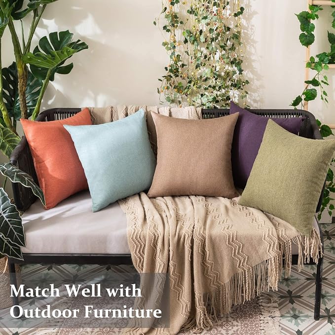 MIULEE Pack of 2 Decorative Outdoor Solid Waterproof Throw Pillow Covers Euro Sham Faux Linen Garden Farmhouse Cushion Cases for Patio Tent Balcony Couch Sofa 26x26 Inch Dark Green
