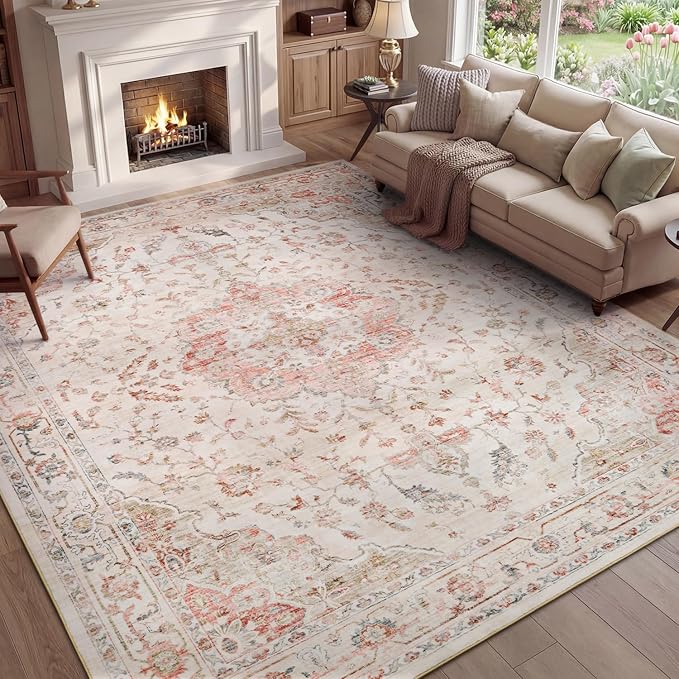 PADOOR 8X10 Area Rug,Rugs for Living Room,Soft Pink Rugs for Bedroom,Machine Washable Rug Non Slip Carpet for Dining Room Living Room Bedside Office