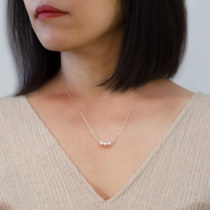Pearl Birthday Necklace for Women, Sterling Silver Freshwater Pearl Bar Necklace, 30th 40th 50th 60th 70th Milestone Birthday Gift for Her, Meaningful Handmade Jewelry