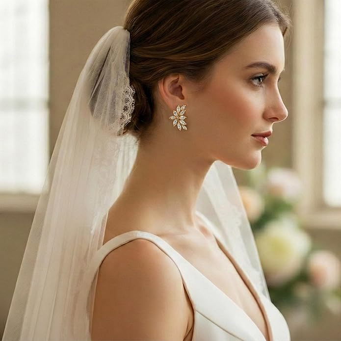 Mariell Clip-On Cubic Zirconia Crystal Bridal Earrings, Marquise Shape CZ Curved Clusters, Women Earrings for Wedding, Bridesmaids, Homecoming, Mother of the Bride