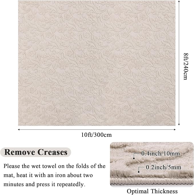 Vaukki 8x10 Area Rug for Living Room, Soft Fluffy Washable Modern Floral Indoor Floor Mat, Non Slip Shaggy Boho Accent Throw Carpet for Bedroom, Living Room, Nursery and Dining Room, Beige