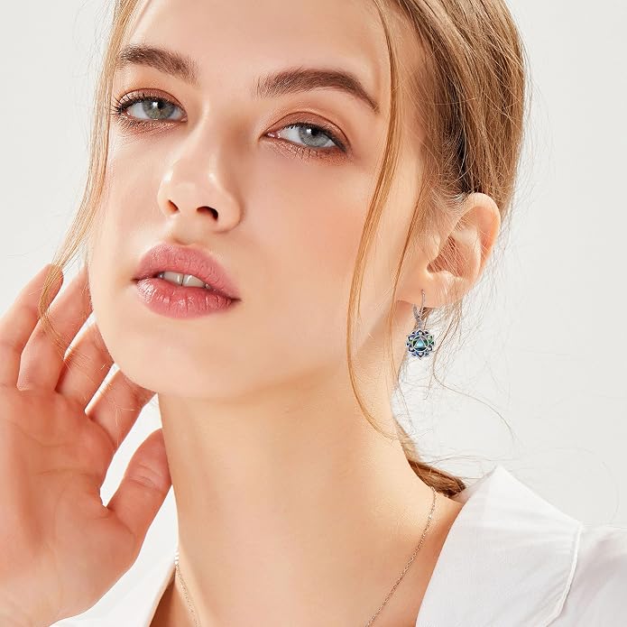 Lotus Earrings Sterling Silver Lotus Flower Dangle Drop Earrings Yoga Jewelry Gifts for Women
