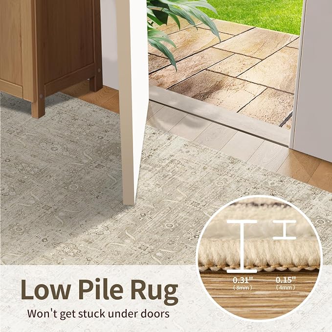 Rugxara Beige 8x10 Area Rugs for Living Room Bedroom Large Washable Rug | Rug for Dining Room Office, Non Slip, Stain Resistant, Soft, Low Pile, Vintage Boho Retro Carpet, Washable,Home Decor