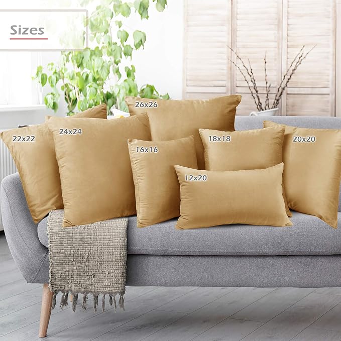 Nestl Throw Pillow Covers, Cozy Velvet Decorative Camel Gold Pillow Covers 18 x 18 Inches, Soft Solid Couch Pillow Covers for Sofa, Bed and Car, Set of 2