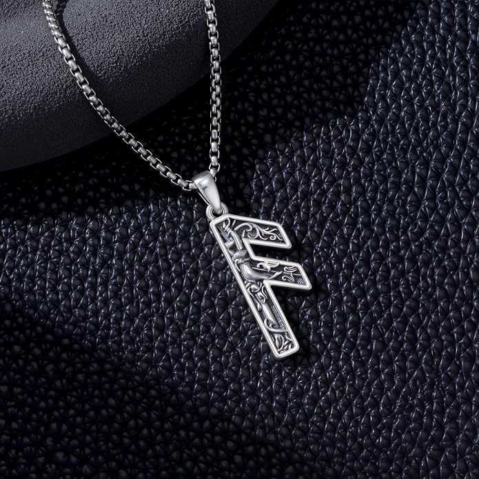 Viking Necklace 925 Sterling Silver Viking Rune Letter Pendant Norse Jewelry Gifts for Men Father