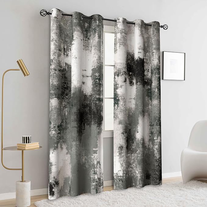 Asuexpect Black Grey Abstract Curtains 2 Panels Abstract Rust Curtain Room Darkening Grommet Window Drapes Modern Decorative Window Treatments for Bedroom Living Room, 42x84 Inches, Black Grey