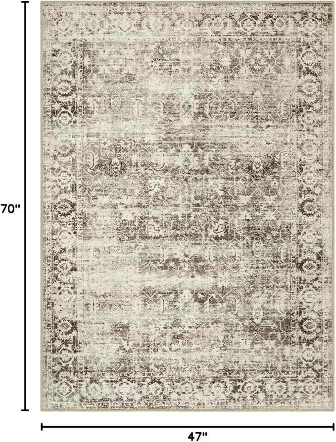 Lahome Margot Washable Rugs 5x7 Boho Living Room Area Rug,Soft Throw Bedroom Area Rug,Retro Distressed Non-Slip Low-Pile Accent Rug Indoor Carpet for Entryway Office Home Decor(5 x 7,Beige)