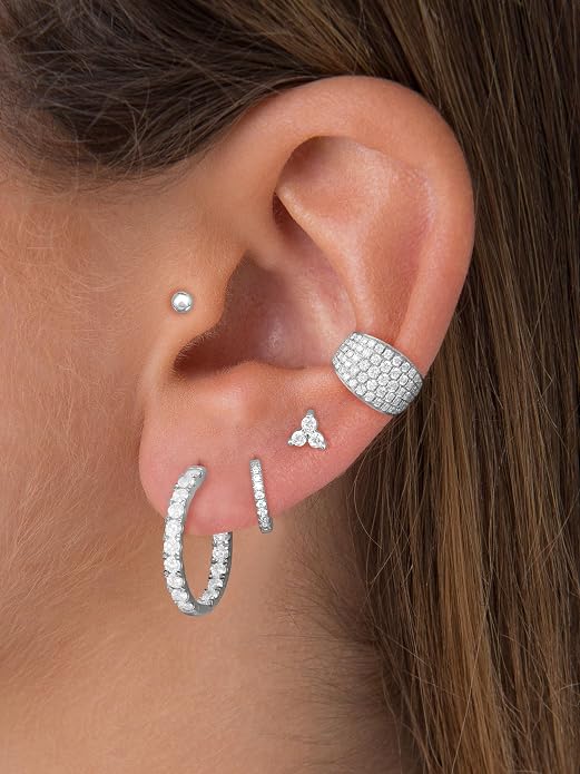 Dainty Big Small Hoop Earrings for Women Huggie Hypoallergenic Silver Gold Flat Back Stud Earrings Set 14K Gold Plated Luxury Cubic Zirconia Ear Cuff Cartilage Earrings for Multiple Piercing Jewelry Gifts for Women 5 Pairs