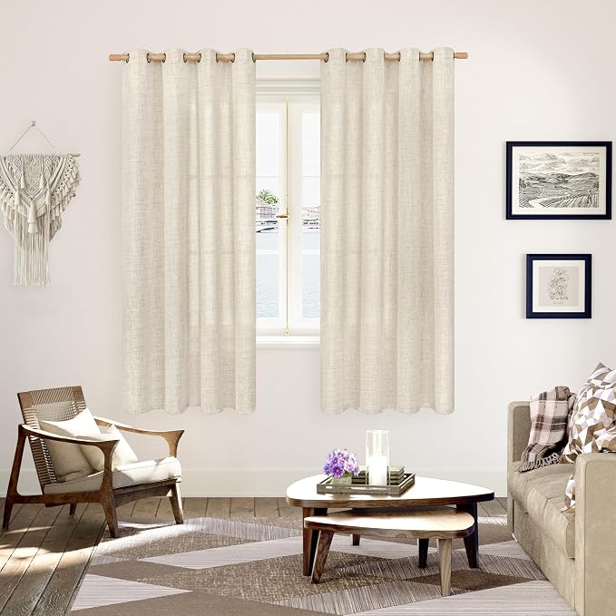 YoungsTex Linen Curtains 72 Inches Long for Living Room 2 Panels, Boho Semi Sheer Drapes with Bronze Grommet Light Filtering Rustic Window Treatments for Bedroom Dining Room, 52 x 72 Inch, 2 Panels