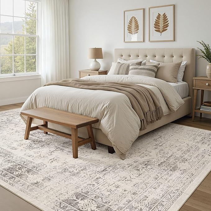 UERMEI 6x9 Area Rug Living Room Rugs - Washable Vintage Soft Large Rug Indoor Floor No Slip Rug Carpet for Bedroom Farmhouse Under Dining Table Home Office Decor - Beige/Camel
