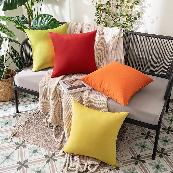 MIULEE Pack of 2 Decorative Outdoor Solid Waterproof Throw Pillow Covers Faux Linen Garden Farmhouse Cushion Cases for Summer Patio Tent Balcony Couch Sofa 16x16 Inch Red