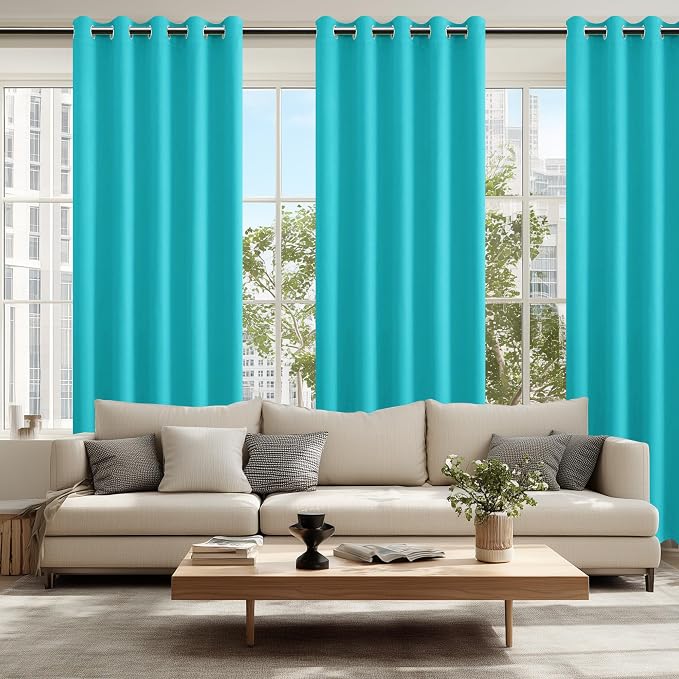 Hiasan Blackout Curtains for Bedroom, 60 x 84 Inches Long - Thermal Insulated & Light Blocking Window Curtains for Living Room, 2 Drape Panels Sewn with Tiebacks, Turquoise