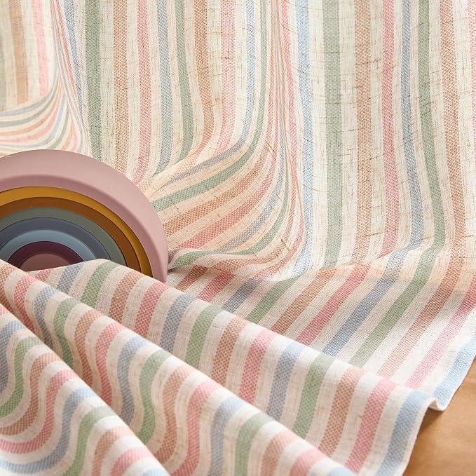 jinchan Linen Curtains 96 inch Candy Stripe for Kids Room Grommet 2 Panels | Kids Curtains for Living Room Baby Girls Room,Ticking Stripe,Nursery Drapes, Window Treatments,Cottagecore,Light Filtering