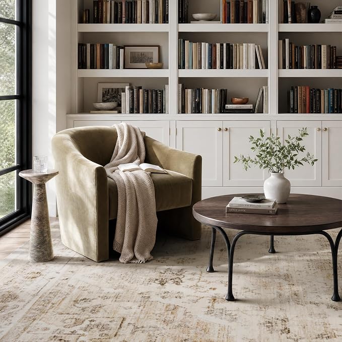 AMOAMI-4X6 Area Rugs for Living Room -Soft Vintage Bedroom Rugs-Non Slip Washable Rug-Throw for Living Room Bedroom Bedside Dining Room Office Beige