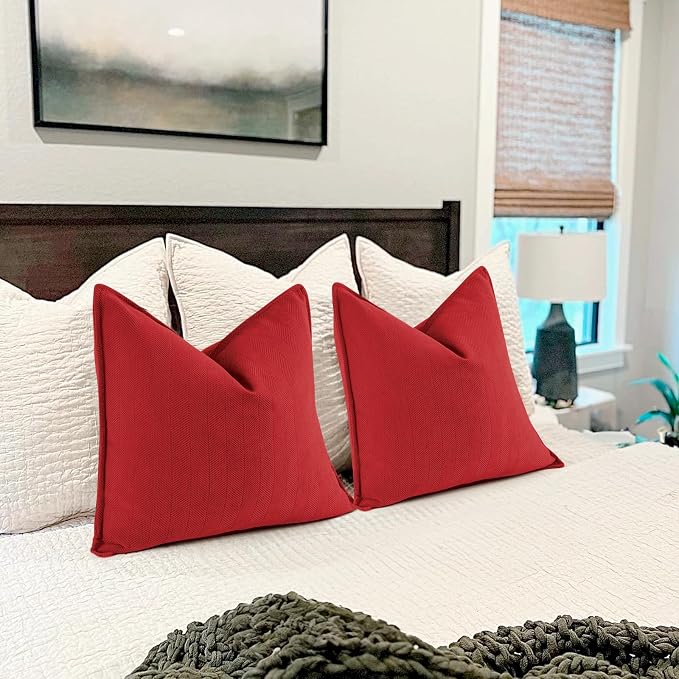 ZWJD Red Pillow Covers 22x22 Set of 2 Chenille Throw Red Pillows Cushion Covers with Elegant Design Soft and Luxurious Decorative Pillows for Couch, Bed, and Home Decor