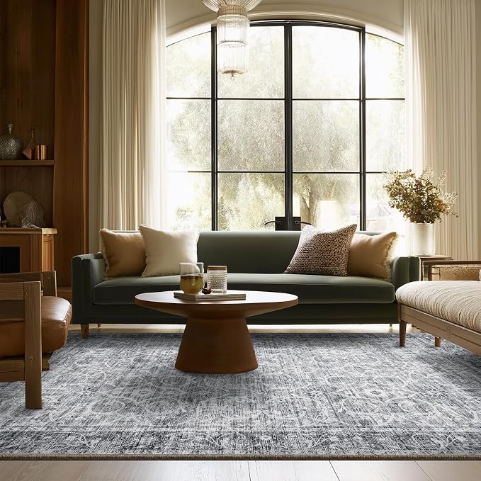 Washable Rugs for Living Room: 6x9 Area Rugs for Bedroom Ultra Soft Non-Slip Stain Resistant Vintage Boho Large Carpet for High-Traffic Dining Room - Farmhouse Decor