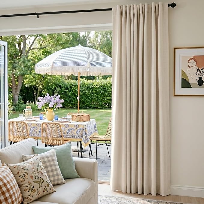 INOVADAY 100% Blackout Sliding Door Curtains, Extra Wide Curtains for Sliding Glass Doors, Back Tab/Rod Pocket Sliding Glass Door Curtains, Thermal Insulated Window Drapes - Oatmeal, W102 X L90