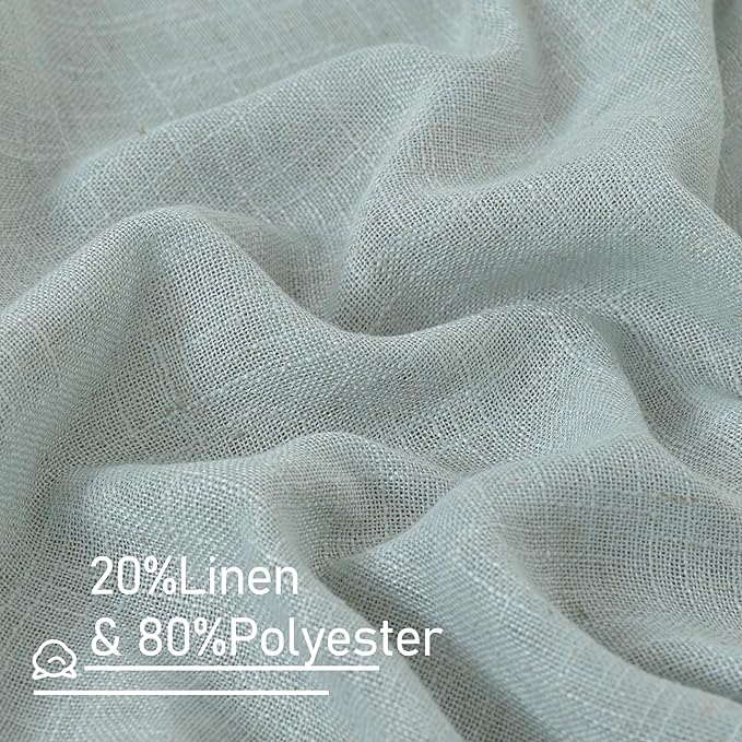 LAMIT Greyish Blue Semi Sheer Linen Curtains 60 Inch, Light Filtering Neutral Window Panels Farmhouse Boho Back Tab and Rod Pocket Drapes for Bedroom, 2 Panels, 52 x 60 Inch