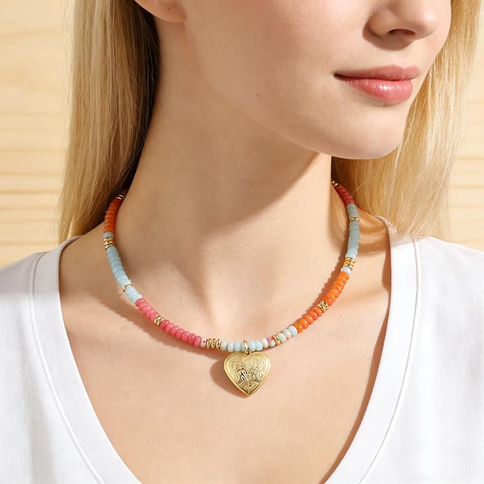 LALAPPLE Colorful Beaded Gemstone Necklace for Women, Boho Rainbow Bead Choker with Natural Stone Crystal Beads, Handmade Summer Beach Necklace Jewelry