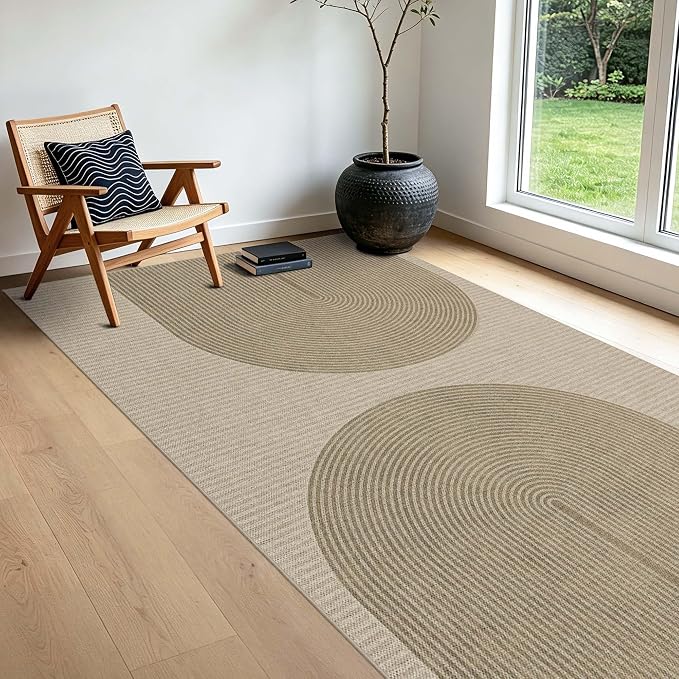 Easy Jute Rug for Pet Homes: 4x6 Outdoor Rug - Taupe Curve Pattern|Washable Design Cuts Your Cleaning Time by 75% and Maintain Shape and Texture After 50 Machine Wash Cycles