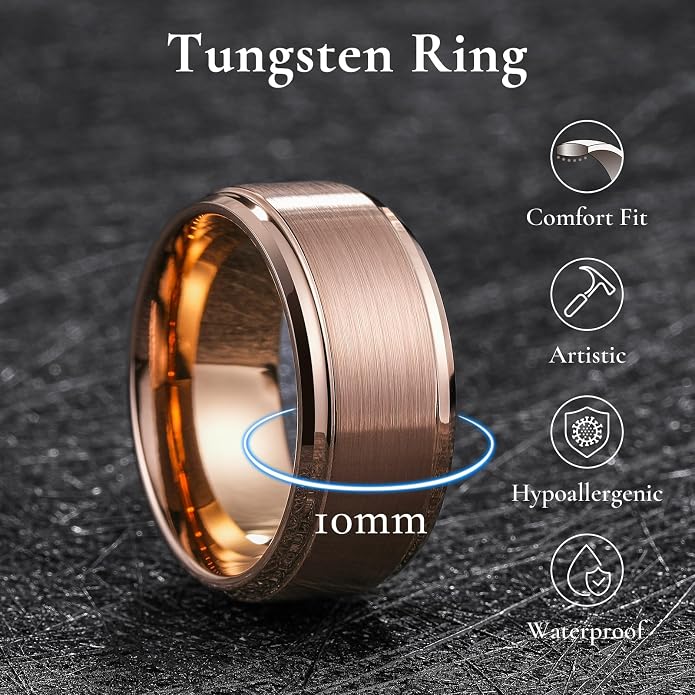 King Will Classic Tungsten Wedding Band for Men, 6/7/8/9/10mm Widths, Polished Finish Step Edge Matte Rings Comfort Fit