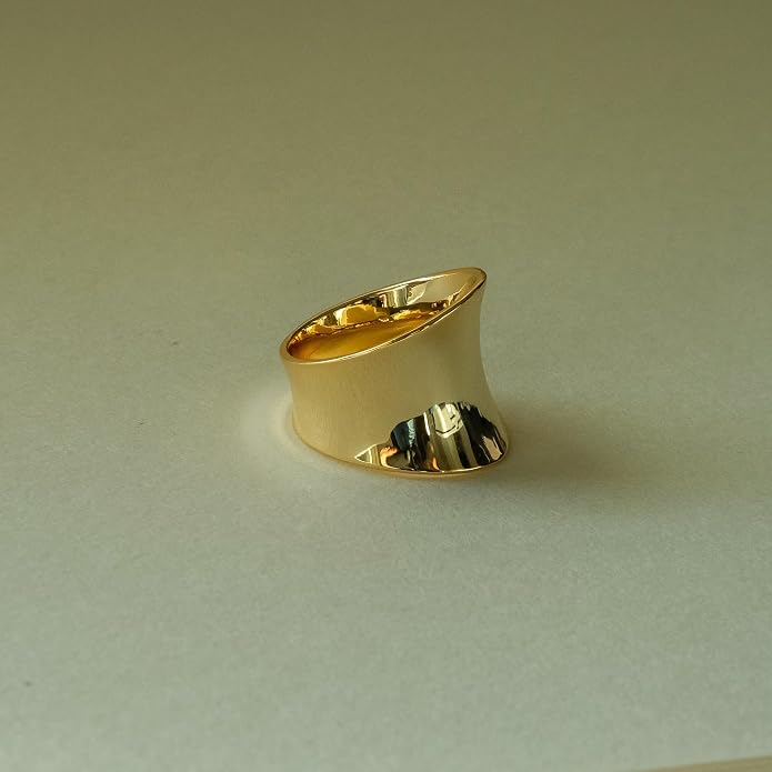 Wide Band Ring for Women | Sculptural Statement Rings| 18K Gold Plated Polish Large Thumb Index Full Finger Rinds