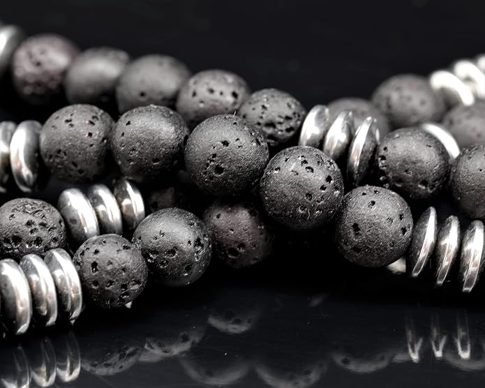 ElisaJewelryArt - Natural Labradorite Big Tree Of Life Black Lava Stone Beaded Necklace Genuine Gemstone Energy Stone Clasp Closure Necklace Unisex Necklace