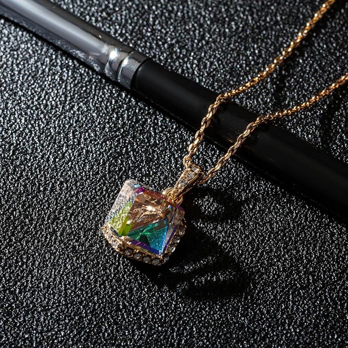 EVEVIC Color Changing Cubic Austrian Crystal Pendant Necklaces for Women 14K Gold Plated Hypoallergenic Jewelry