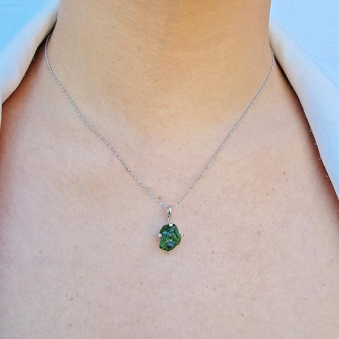 Natural raw gemstone pendant chain necklace with white gold over 925 solid sterling silver, birthstone dainty solitaire gift for her, uniquelan jewelry