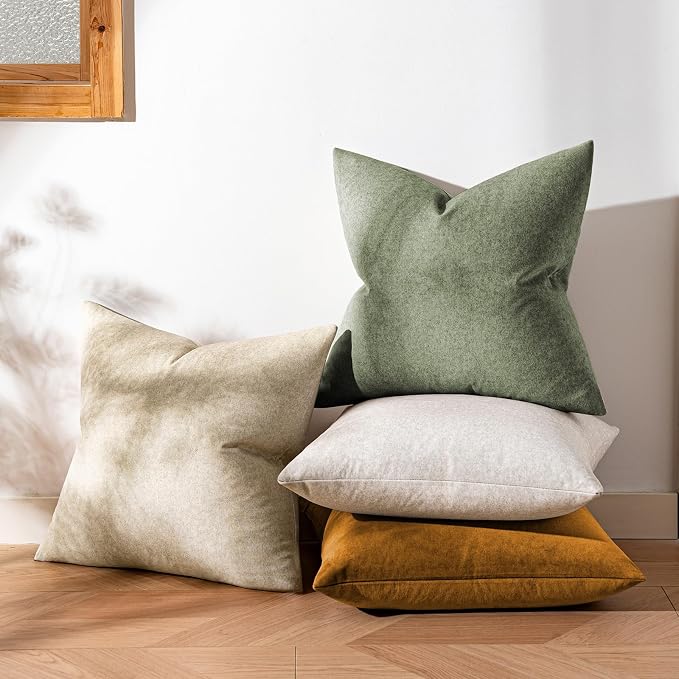 a moment Waterproof Throw Pillow Covers Set of 4,24x24 Inch Outdoor Stain Resistant Pet Friendly Pillowcases Cushion Covers for Patio Sofa and Living Room,Dune Grove