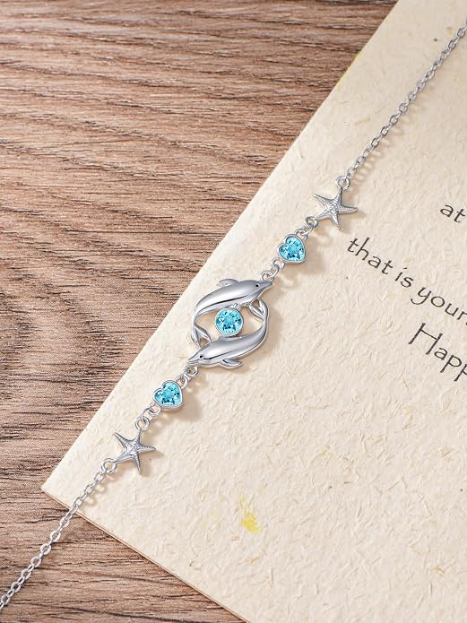Sea Turtle/Dolphin/Starfish/Seashell/Compass Bracelet for Women 925 Sterling Silver Ocean Wave Anklet Summer Hawaiian Jewelry Gift for Her