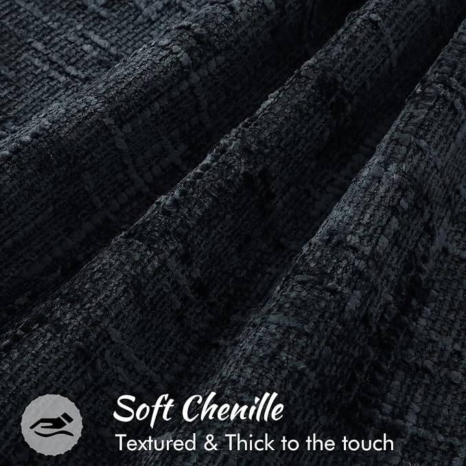 decorUhome Chenille Decorative Throw Pillow Covers 16x16 Set of 2,Black | Soft Texture, Slubby Modern Design, Flange Edges, Cozy Accent Pillow Covers for Couch, Sofa, Bed, Living Room