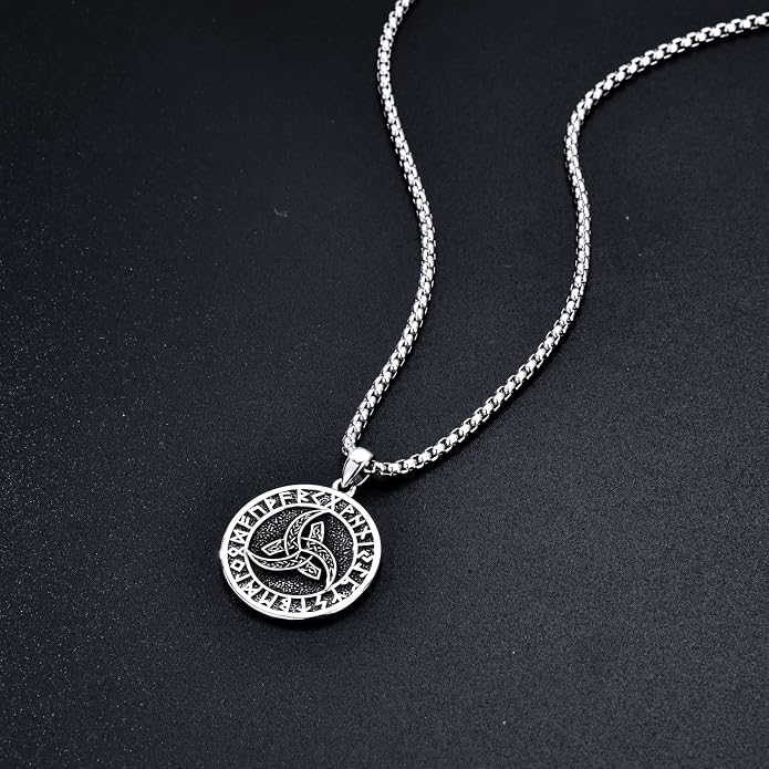 Seiyang Sterling Silver Viking Necklace Norse Jewelry Gift for Men Women with 2mm 22+2 IN Rolo Chain (with Gift Box)