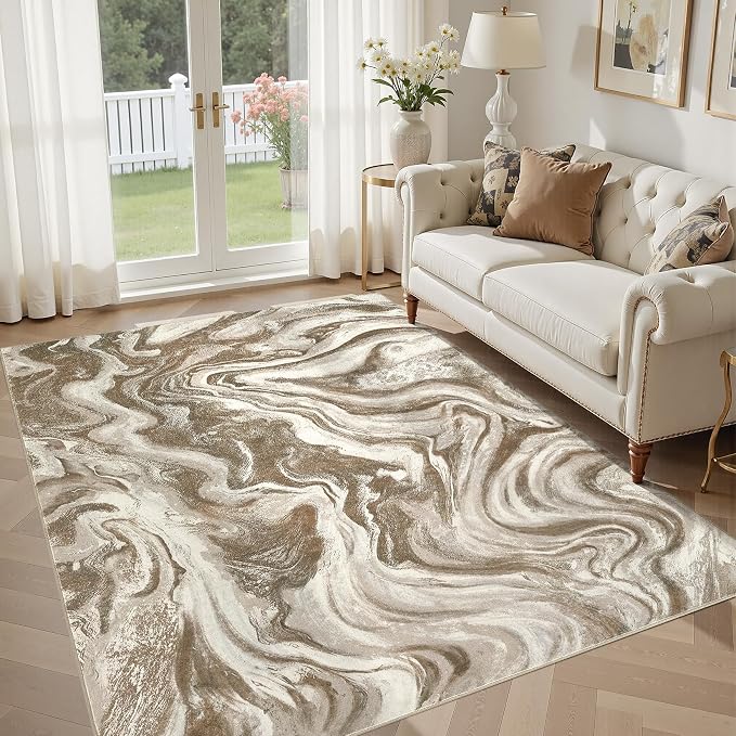 DMOYEST Living Room Area Rugs-6x9 Abstract Large Soft Indoor Washable Rug Neutral Modern Low Pile Carpet for Bedroom Dining Room Farmhouse Home Office-Sand Brown