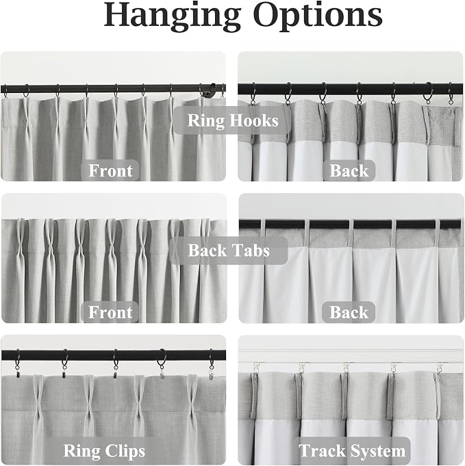 WEST LAKE 10 FT Tall Pinch Pleated Full Blackout Curtain Panels for Bedroom，Light Grey Linen Blend Drapes,Modern Thermal Insulated Window Treatment,Back Tabs Hooks,40" Wx120 L(Pack of 2)