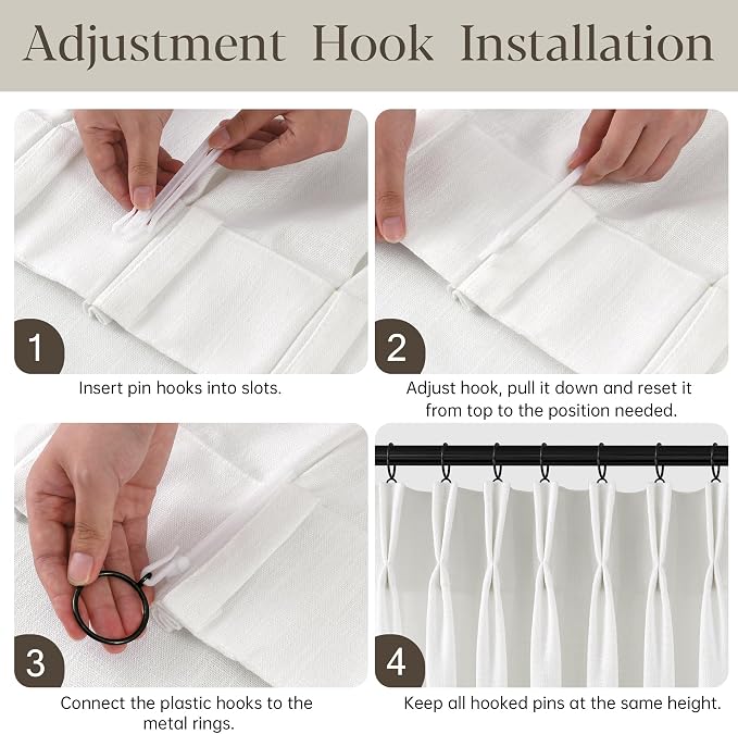 80 Inch Extra Wide Pinch Pleated Curtains 112 Inch Length for Living Room Large Window Drapes Light Filtering Privacy for Bedroom Back Tab with Hooks Clip Rings Beige White 80W x 112L