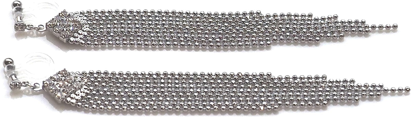 Dangle Silver Invisible Clip On Earrings for Women Not Pierced Gold Crystal Rhinestone Comfortable Hoop Fringe Long Chain Clip On Earrings