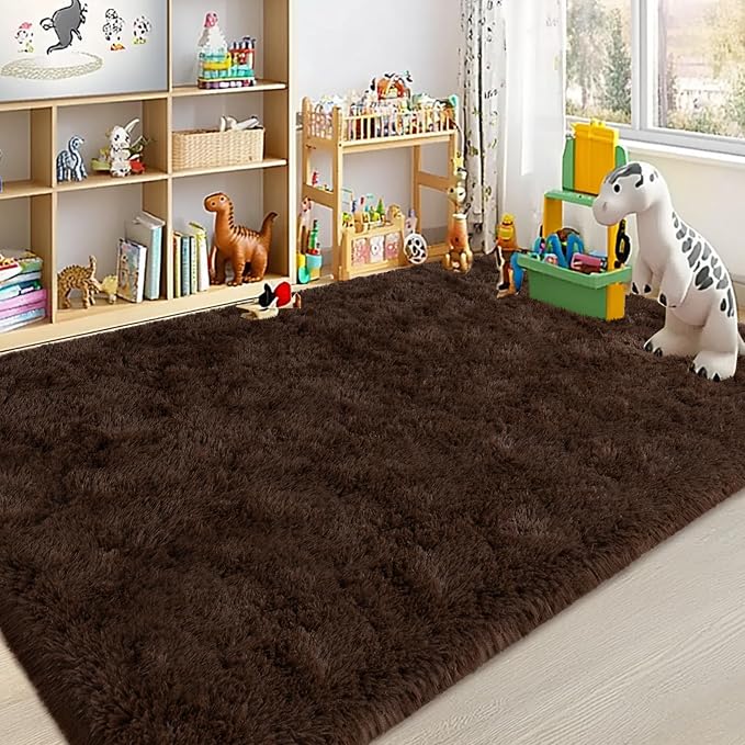 Large Area Rugs for Living Room Bedroom 6x9 Brown Fluffy Shag Rugs | Ultra Soft Shaggy Plush Fuzzy Modern Indoor Throw Floor Carpet for Kids Girls Boys Dorm Nursery Home Decor Aesthetic