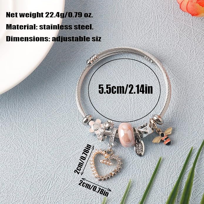 DS Charm Bracelets for girls,exquisite cute cartoon friendship bracelets Silver Stainless Steel Bangle with birthday Gift box, Adjustable girls jewelry Suitable for holiday gifts