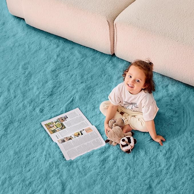 OPPODREAM 8x10 Greyish Turquoise Rugs for Bedroom, Ultra-Soft Fluffy Area Rugs for Living Room, 8 x 10 Shag Carpet for Nursery, Kids, Girl, Boy, Baby, Plush, Fuzzy, Shaggy, Cute Home Decor