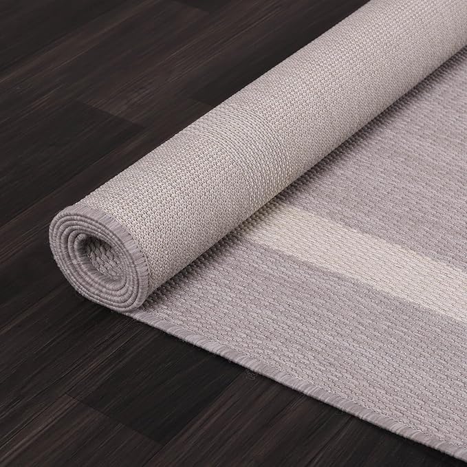 Luul Home Bordered Outdoor Rug 8x10 Washable Outside Carpet for Indoor Patio Porch Waterproof Easy Cleaning Non Shedding Area Rugs Gray 8 x 10