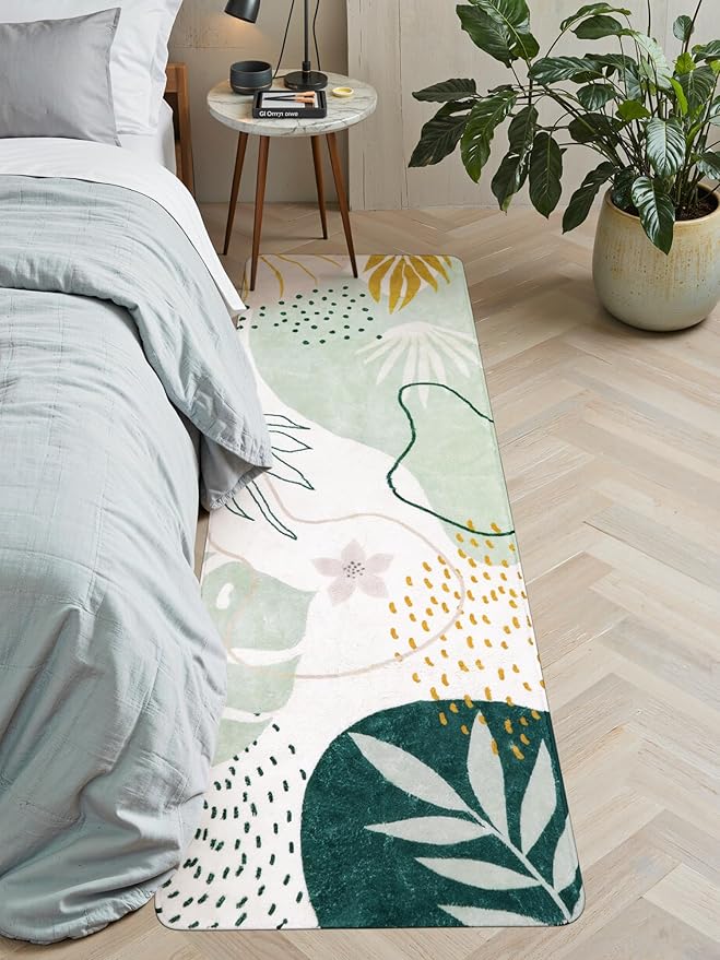 Lahome Green Hallway Runner Rug - 2x6 Washable Kitchen Runner Rug Boho Non-Slip Low-Plie Laundry Room Rug Soft Bathroom Rug Botanical Print Throw Carpet for Entrance Bedroom Living Room