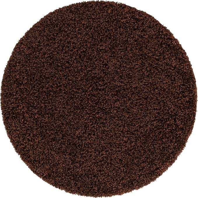 Unique Loom Solid Shag Collection Area Rug (4' 1" Round, Chocolate Brown)