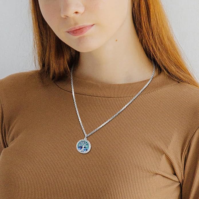 Celtic Cross Tree of Life Necklace for Women Sterling Silver Thor Hammer Tree of Life Pendant Irish Knot Cross Amulet Tree of Life Jewelry