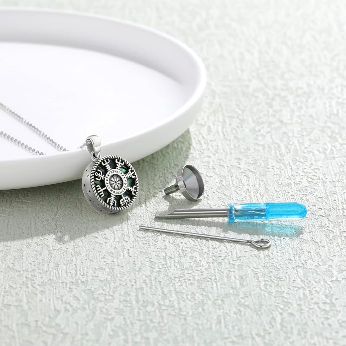 Viking Compass Necklace Sterling Silver Runes Vegvisir Pendant Necklace Mothers Day Jewelry Gift for Women Mom